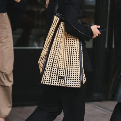 Fishnet Tote Straw Bag - Image 6