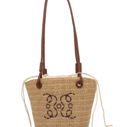 Minimalist Drawstring Straw Bag - Image 7