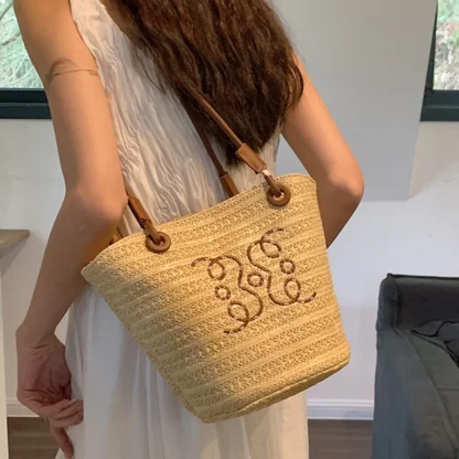 Minimalist Drawstring Straw Bag