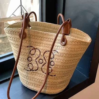 Minimalist Drawstring Straw Bag - Image 3