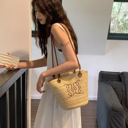 Minimalist Drawstring Straw Bag - Image 4