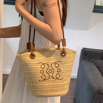 Minimalist Drawstring Straw Bag - Image 2
