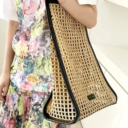 Fishnet Tote Straw Bag - Image 4