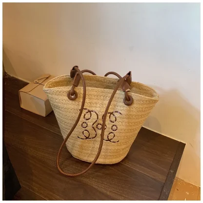 Minimalist Drawstring Straw Bag - Image 6