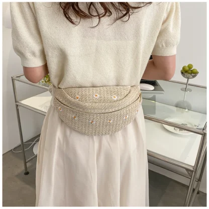 Zippered Fanny Pack Straw Bag