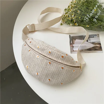 Zippered Fanny Pack Straw Bag - Image 5